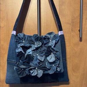 Floral Denim Shoulder Bag